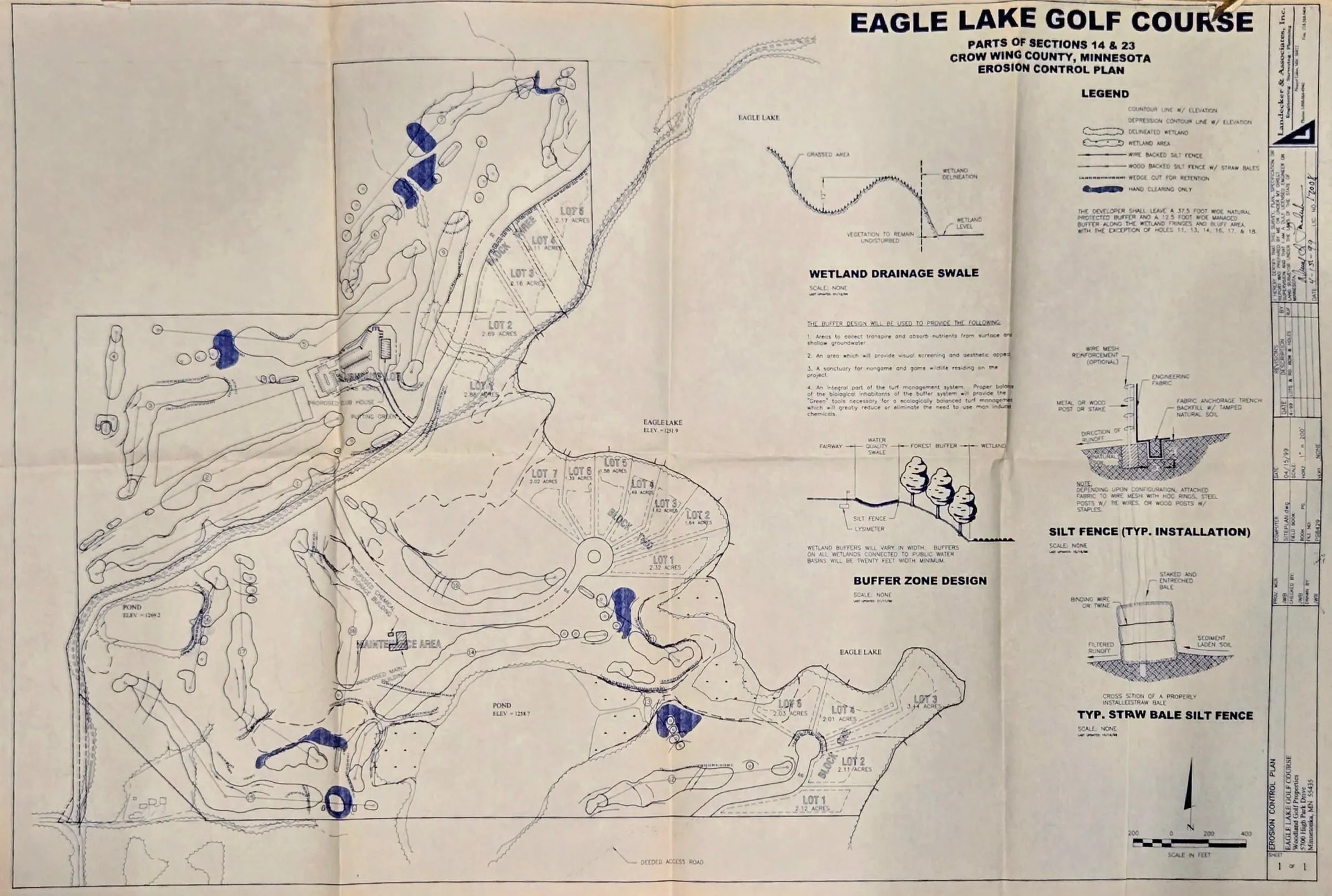 Original Eagle Lake Golf Course erosion control plan, the blueprint that mapped 18 holes across 210 acres of Northwoods preserve